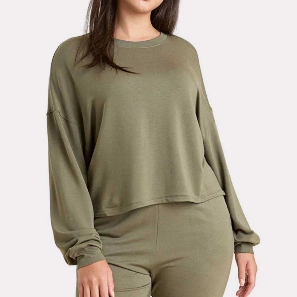 NWT Nuuds Lightweight Lounge Set - Medium Olive Soft Fleece Jogger Lounge Top